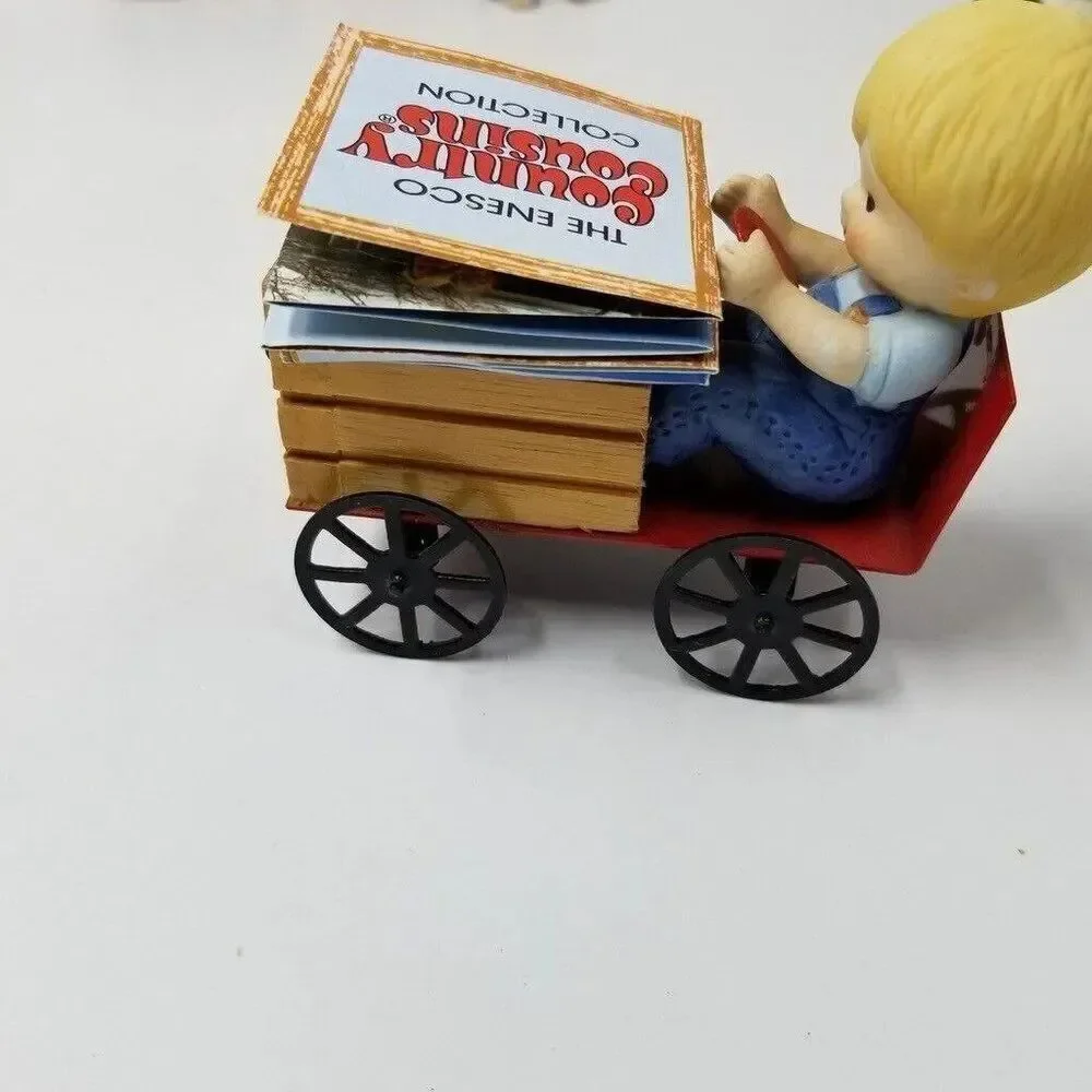 Vintage Enesco Scooter Go-Cart Metal Wood Brochure Country Cousins Figurine
